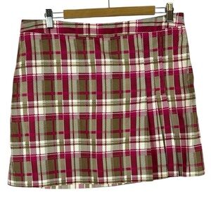 Izod Golf Athletic Casual Plaid Pleated Detail Pockets Skort Size 10 Pink Tan